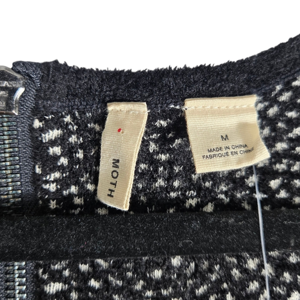 Moth Anthropologie Medium Lana Sweater Black White Chenille Fitted 3/4 Sleeve - Picture 4 of 16